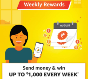 Read more about the article (Back Again)Amazon Send Money offer: Get Upto Rs.1000 Cashback Every Week