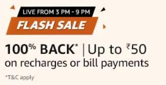 Read more about the article Amazon Flash Sale Recharge Offer- Get 100% Cashback Upto Rs.50(Only For Today)