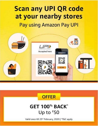 Read more about the article Amazon Pay UPI Loot – Get 100% Cashback Upto Rs.50 On Scan & Pay Transaction