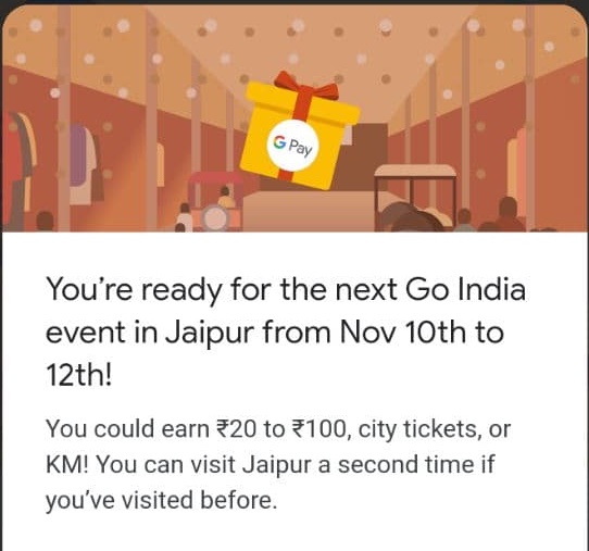 Read more about the article Google Pay Jaipur Event – Flat Cashback Upto Rs.100 | Get Rare City Tickets