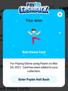 Read more about the article Trick To Collect “Rain Dance” Paytm Holi Bash Card | Without Investment