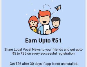 Read more about the article Local Vocal News App- Signup Bonus Upto Rs.25 + Referral Bonus Upto Rs.51