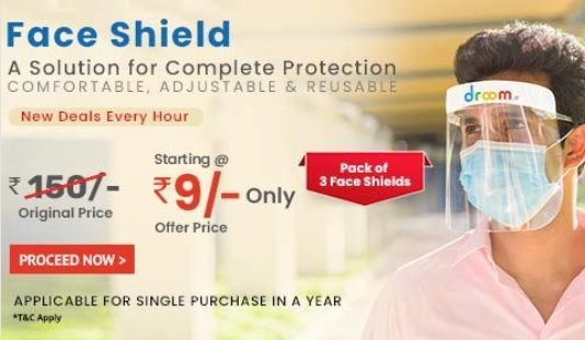 Read more about the article [LIVE] Droom Face Shield Flash Sale- Buy Pack Of 3 Face Shields Only Rs.9